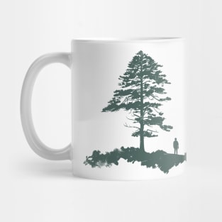 Walk in nature, being outdoors, hiking in pine tree forest Mug